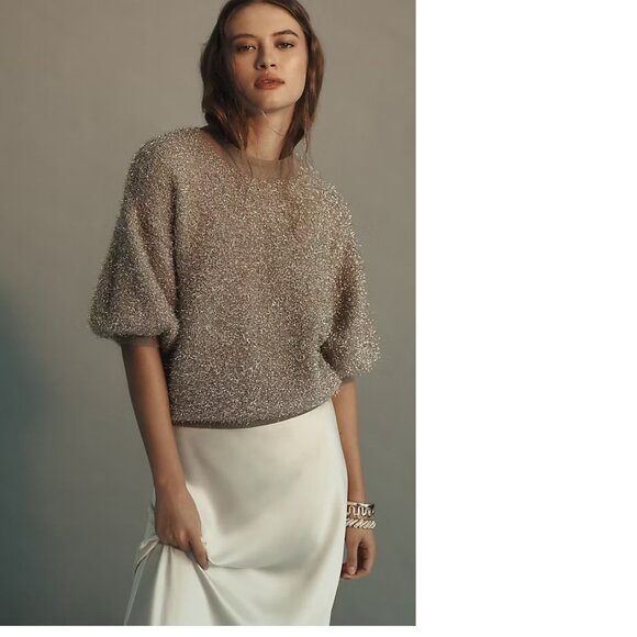 Anthropologie The Violetta Short-Sleeve Tinsel Sweater by Maeve new nwt 1x - Picture 4 of 10